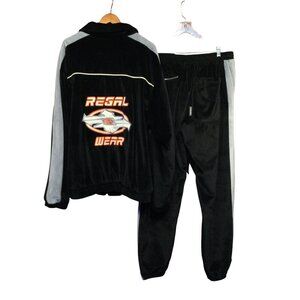 VTG Regal Wear Mens Black Velour Tracksuit Set XL Heavy Lined Hip Hop Streetwear